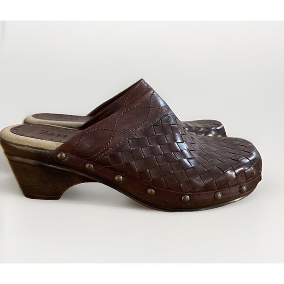 Bass Jillian Brown Basketweave Brazilian Leather Upper 6.5M Clogs Mule Boho Y2K - Picture 2 of 8